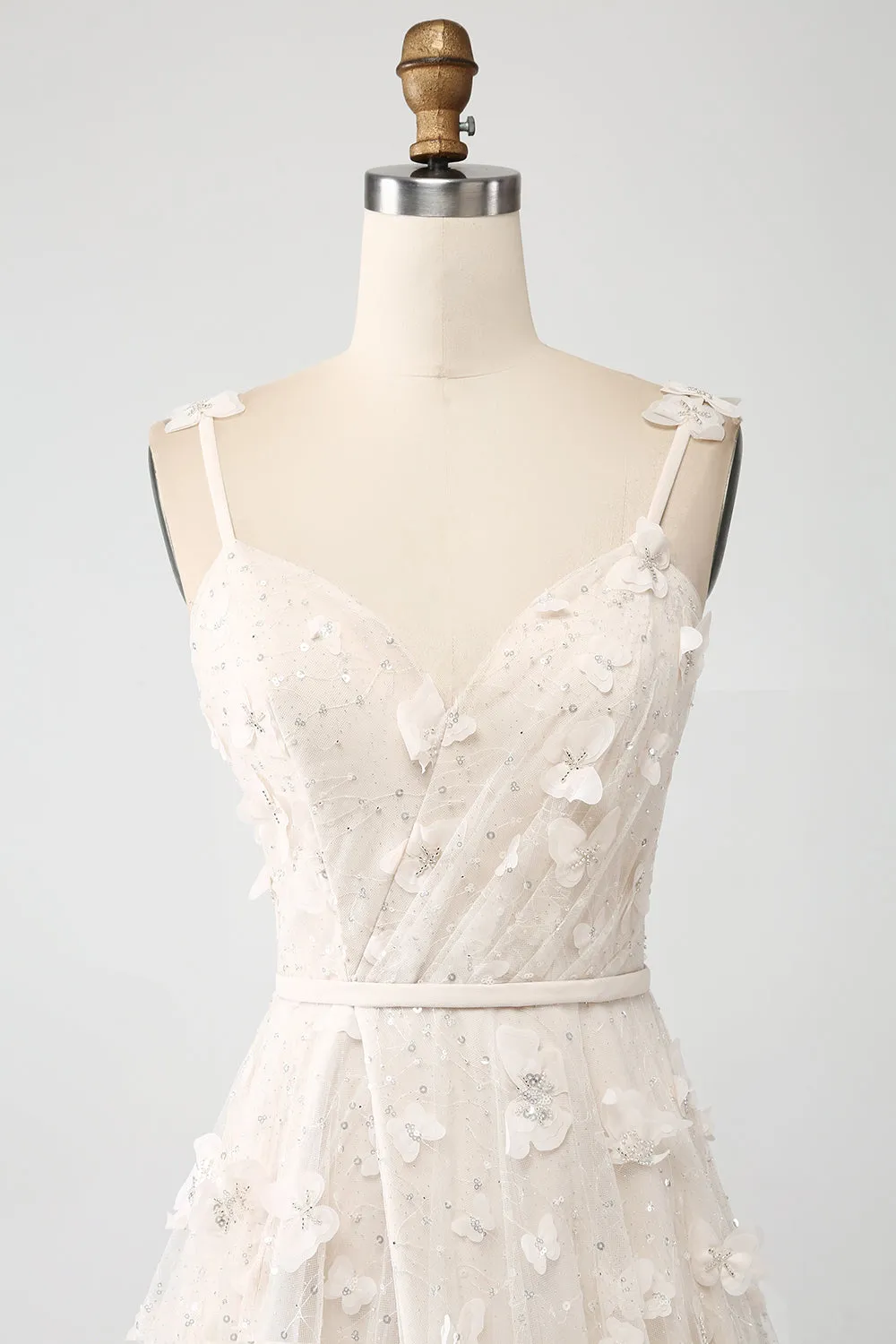 Apricot A Line Spaghetti Straps Beaded Split Long Wedding Dress with 3D Butterflies sold by Wedtrend product image thumbnail 4