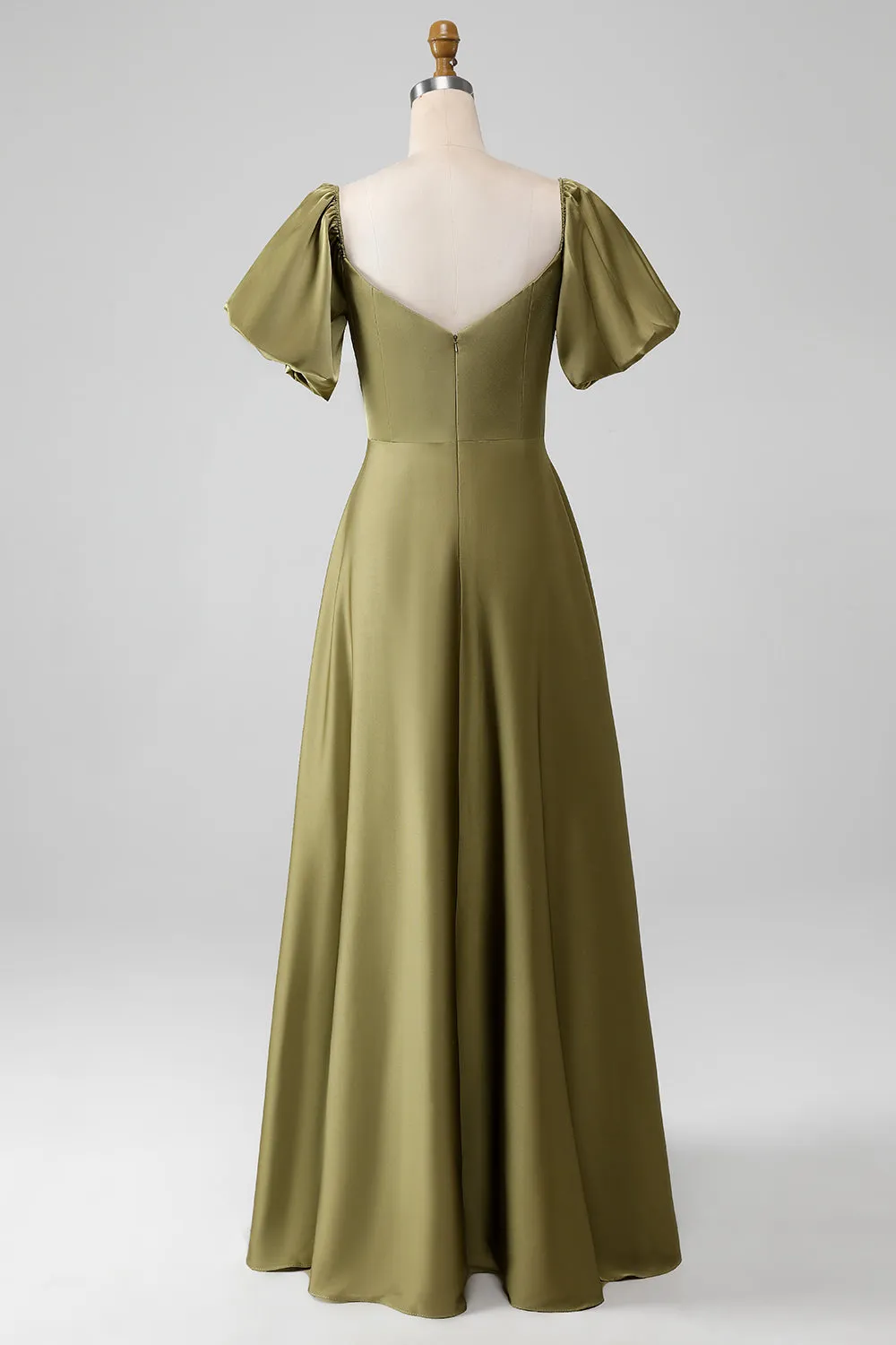 Olive A-Line Off The Shoulder Long Bridesmaid Dress with Short Sleeves sold by Wedtrend product image thumbnail 2