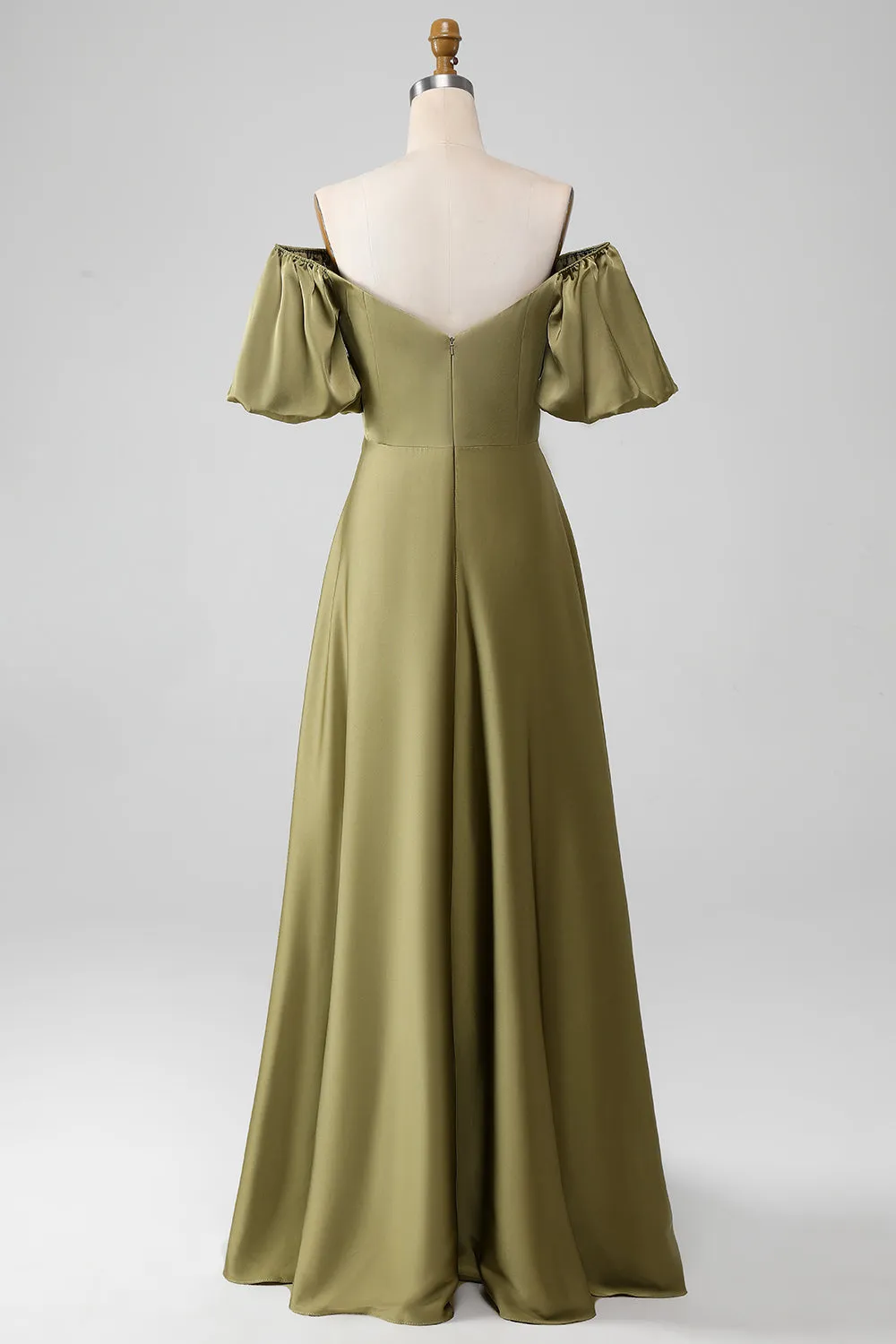 Olive A-Line Off The Shoulder Long Bridesmaid Dress with Short Sleeves sold by Wedtrend product image thumbnail 4