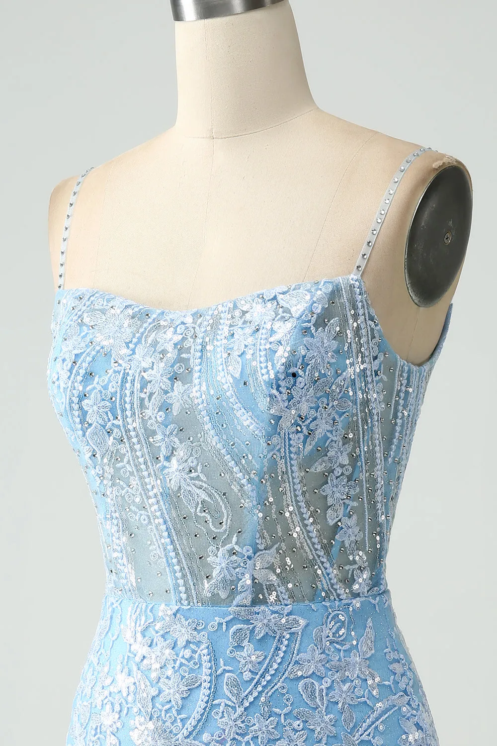 Sparkly Sky Blue Spaghetti Straps Short Homecoming Dress With Beading sold by Wedtrend product image thumbnail 5