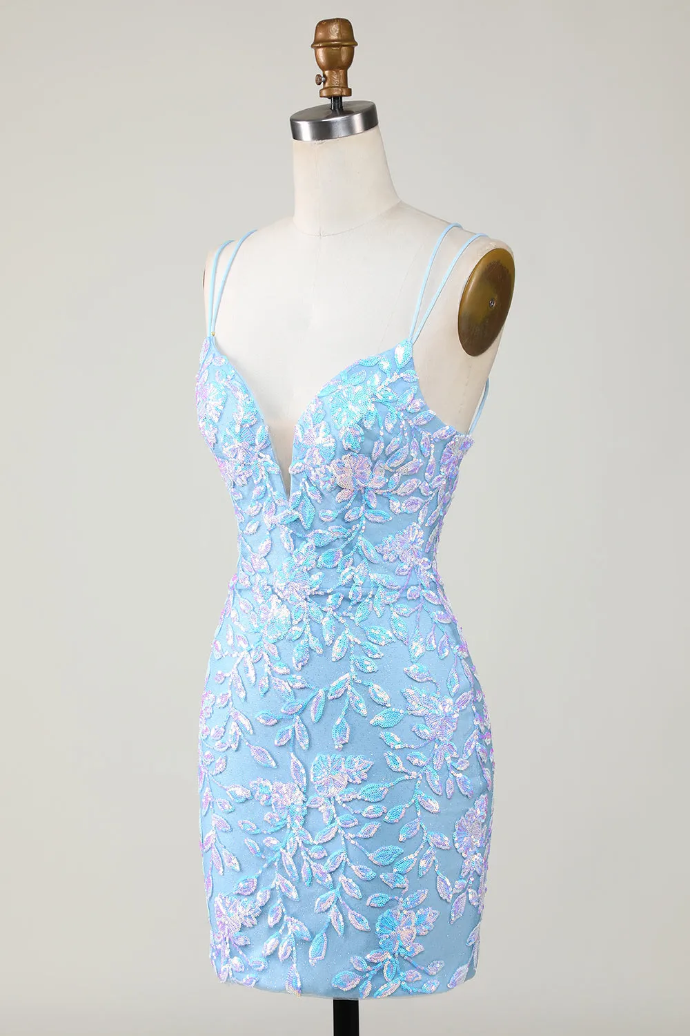 Blue Sheath Spaghetti Straps Short Homecoming Dress With Aqqliques sold by Wedtrend product image thumbnail 3