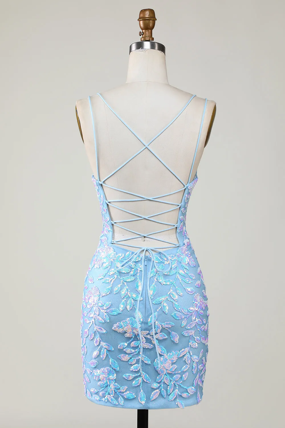 Blue Sheath Spaghetti Straps Short Homecoming Dress With Aqqliques sold by Wedtrend product image thumbnail 2