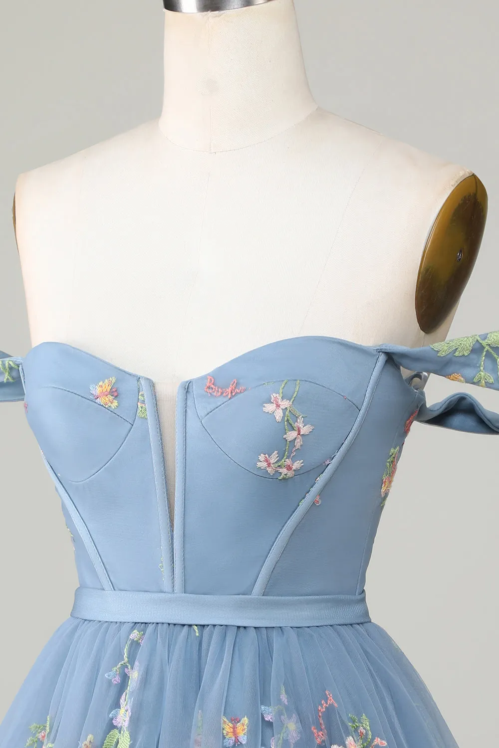 Cute Grey Blue A-Line Sweetheart Convertible Short Homecoming Dress with Embroidery sold by Wedtrend product image thumbnail 5