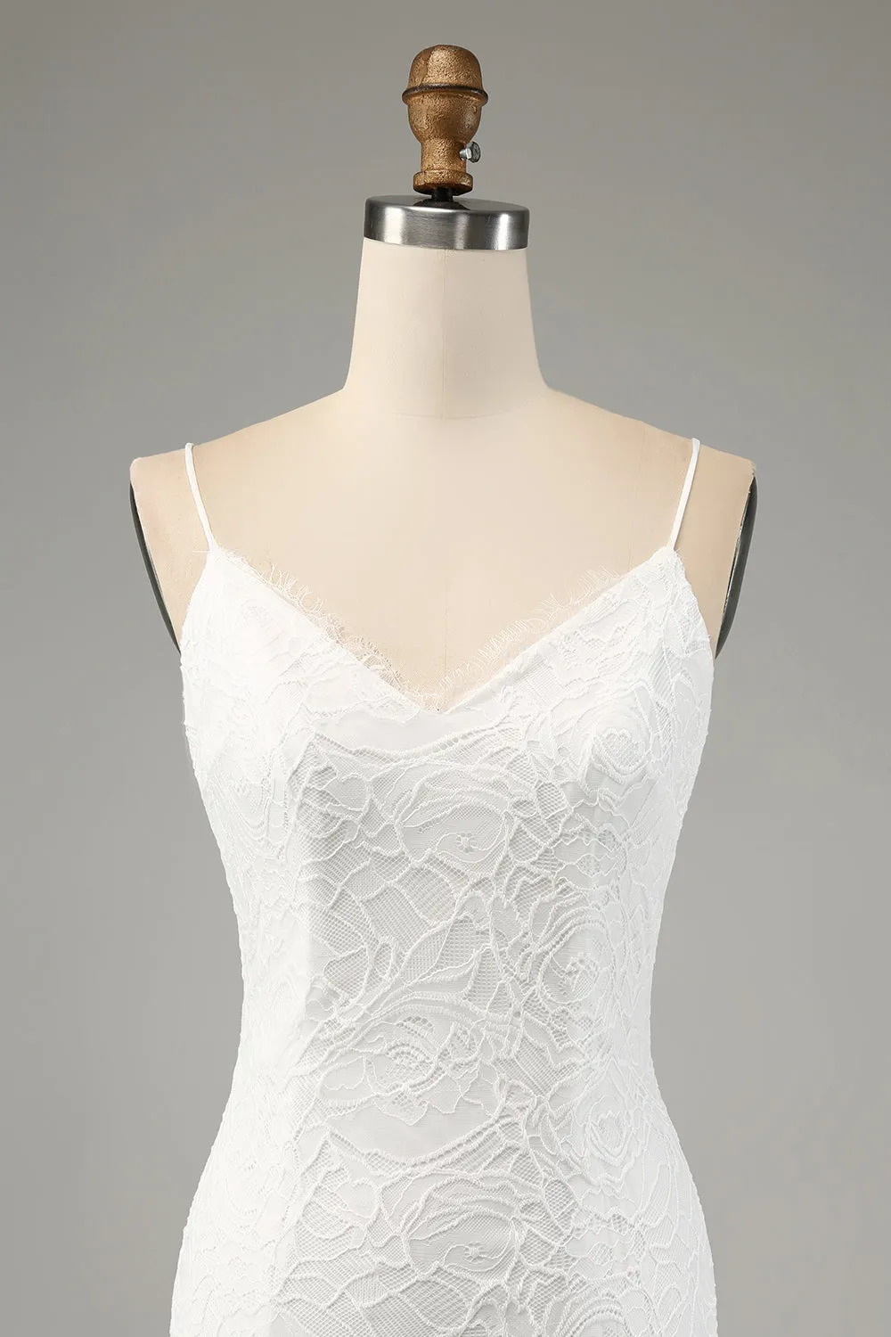 Ivory Mermaid Spaghetti Straps Long Wedding Dress with Slit sold by Wedtrend product image thumbnail 4