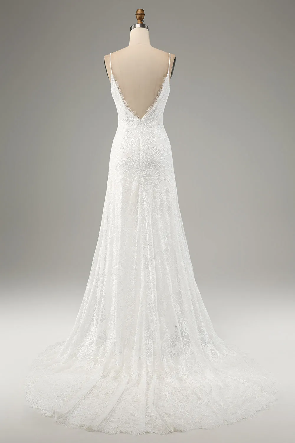 Ivory Mermaid Spaghetti Straps Long Wedding Dress with Slit sold by Wedtrend product image thumbnail 2