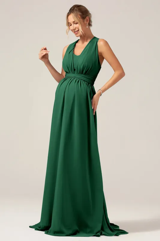Dark Green A Line Chiffon Convertible Long Maternity Bridesmaid Dress made by Wedtrend