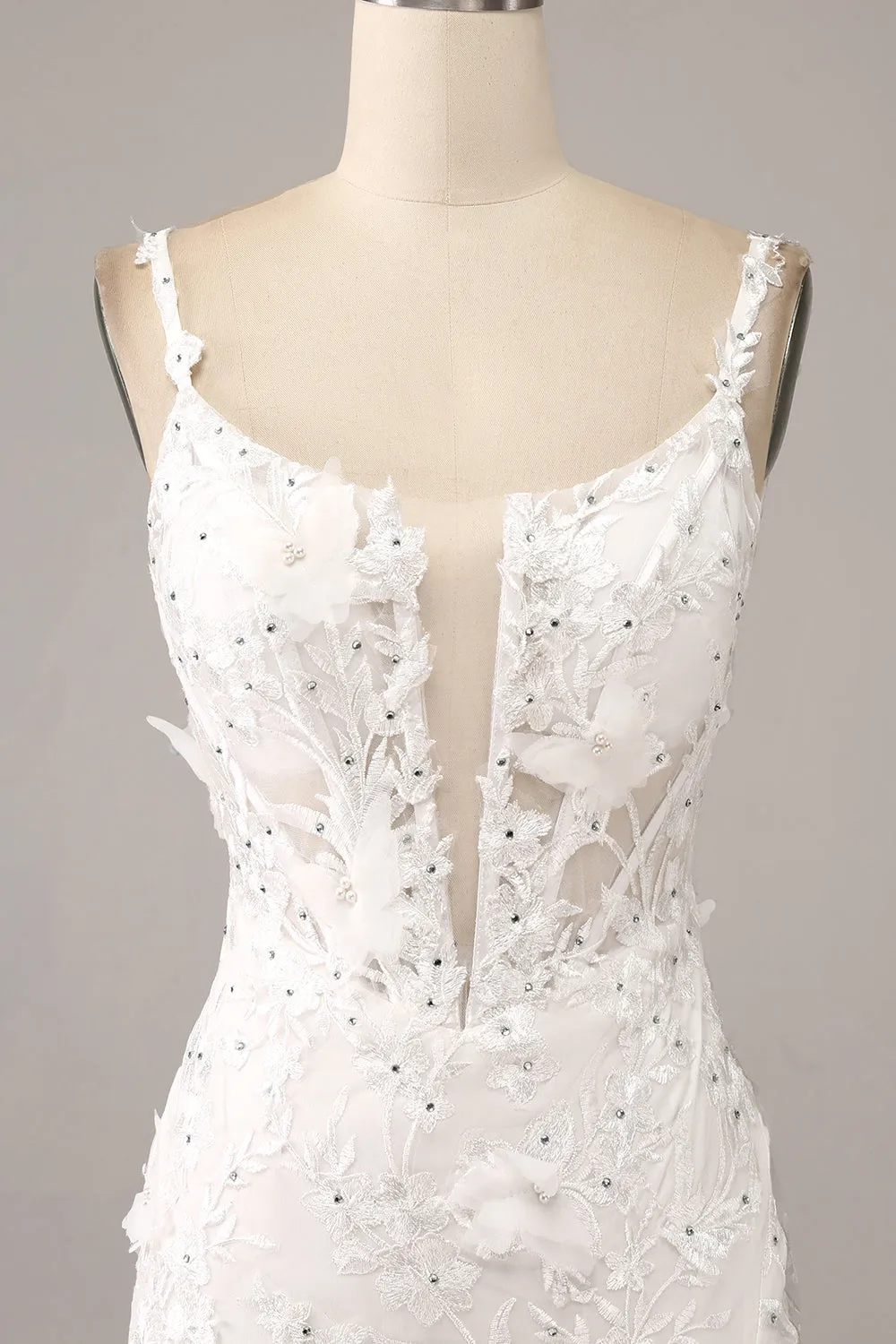 Ivory Mermaid Spaghetti Straps Long Corset Wedding Dress with Appliques sold by Wedtrend product image thumbnail 4