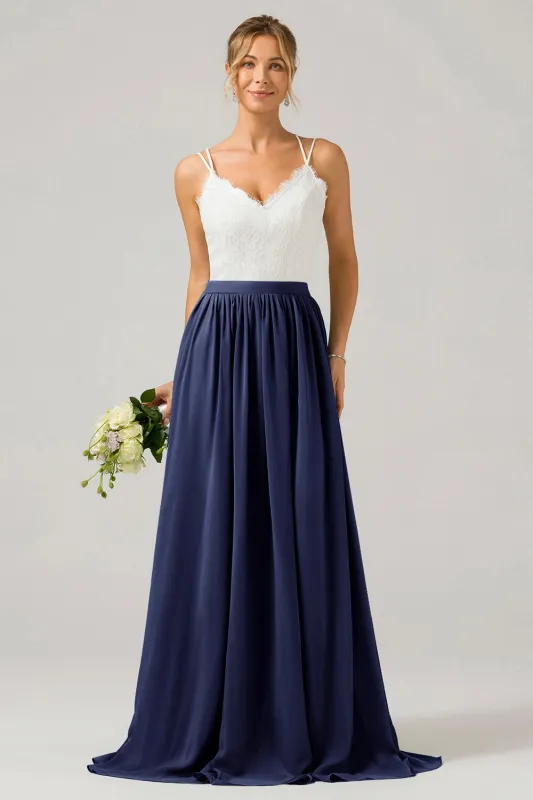 A-Line Spaghetti Straps Pleated Long Bridesmaid Dress With Lace sold by Wedtrend