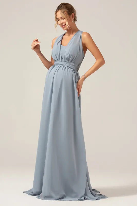 Dusty Blue A Line Chiffon Convertible Maternity Bridesmaid Dress sold by Wedtrend