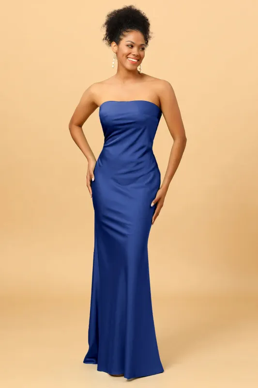 Mermaid Strapless Floor Length Satin Bridesmaid Dress with Open Back sold by Wedtrend