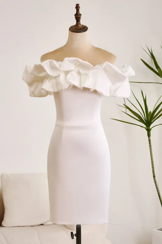 Classy Off The Shoulder Meringue Ruffle Bodycon White Short Graduation Dress sold by Wedtrend