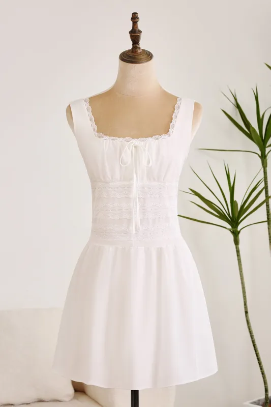Cute A Line Pleated Square Neck White Short Graduation Dress With Lace made by Wedtrend