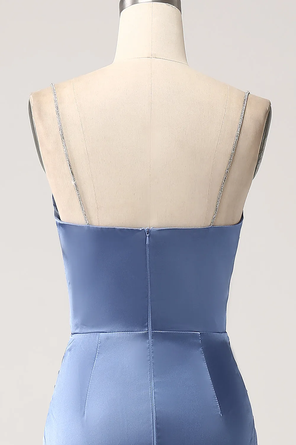 Grey Blue Mermaid Spaghetti Straps Cut Out Satin Long Prom Dress sold by Wedtrend product image thumbnail 5