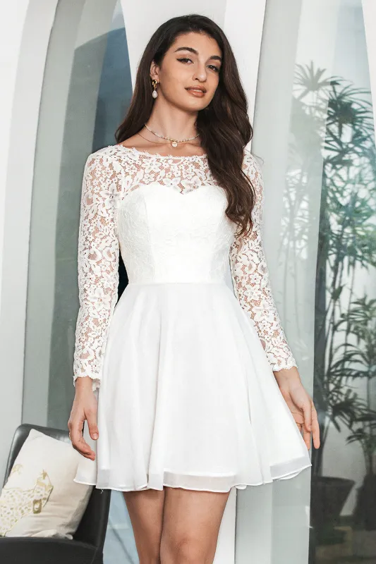 A Line Bateau Long Sleeves Backless Modest Short White Graduation Dress made by Wedtrend