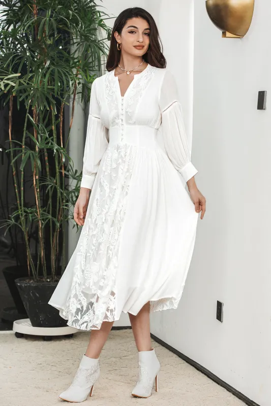 Classy A Line Long Sleeves Boho White Graduation Dress with Lace sold by Wedtrend