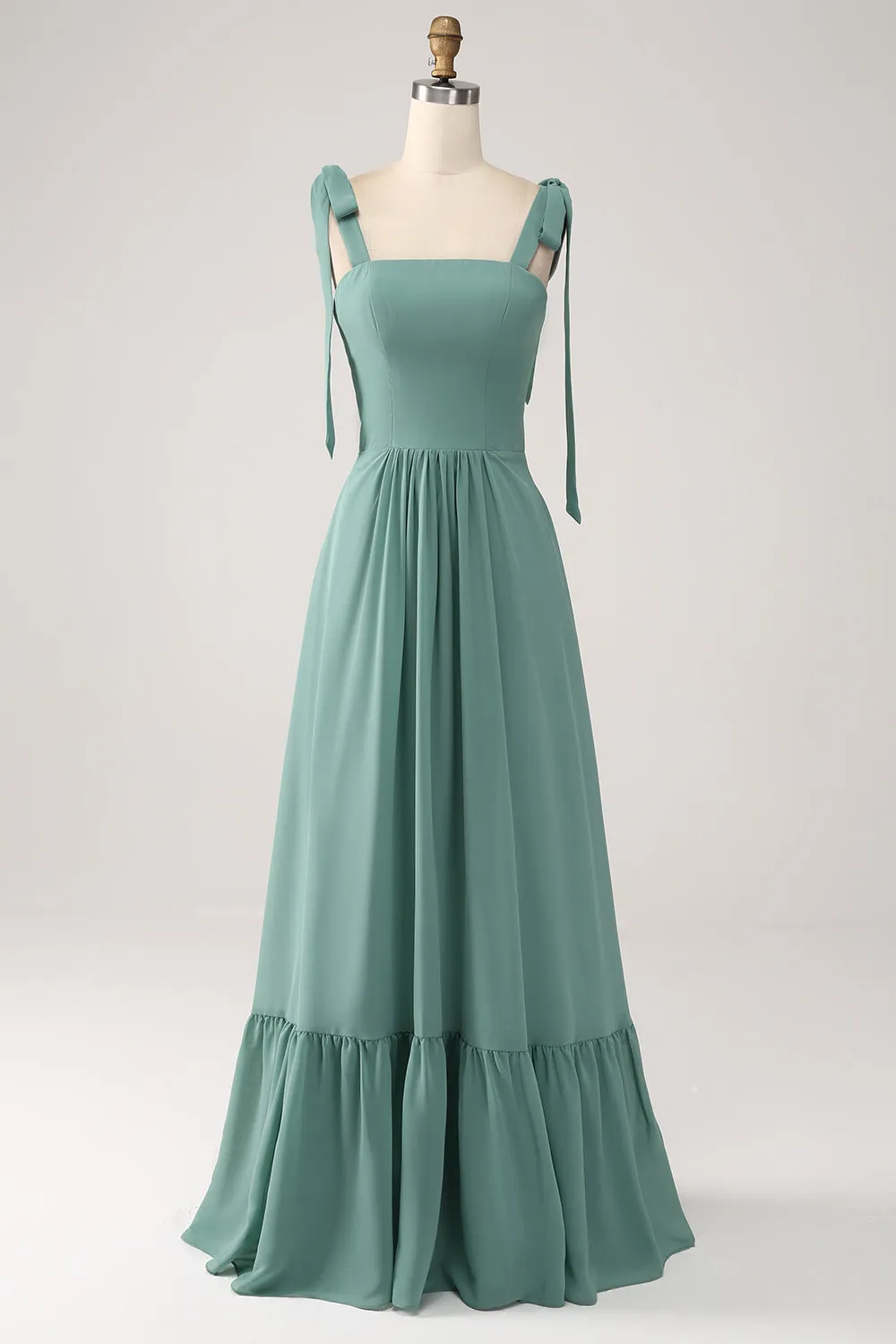 Eucalyptus A-Line Spaghetti Straps Pleated Floor Length Bridesmaid Dress sold by Wedtrend