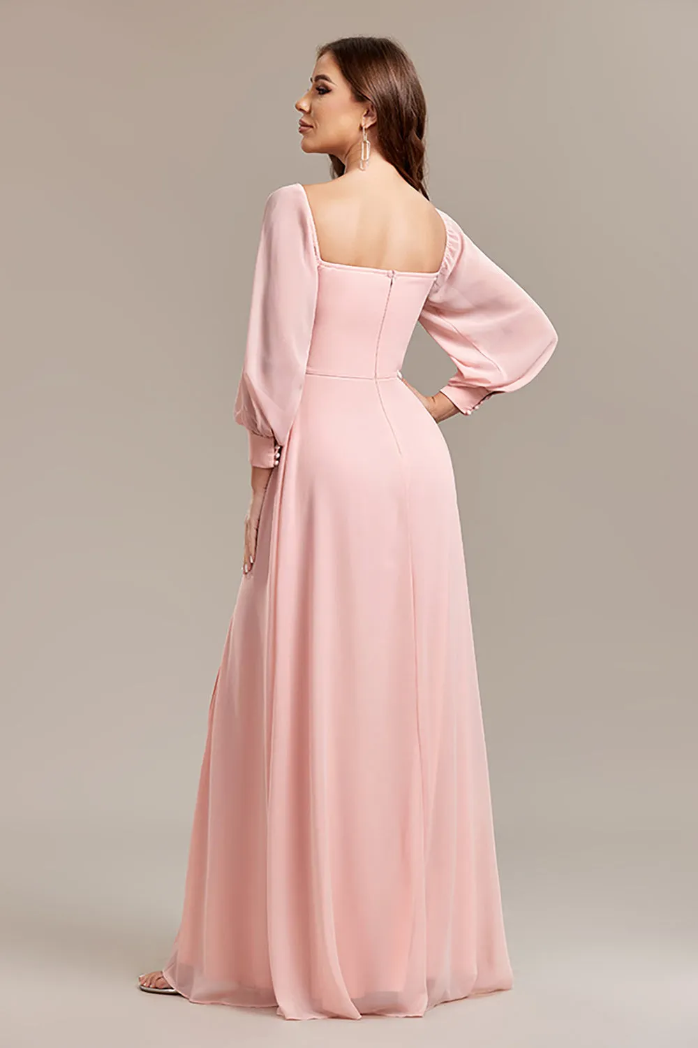 Blush A-Line Off the Shoulder Long Wedding Guest Dress with Slit sold by Wedtrend product image thumbnail 2