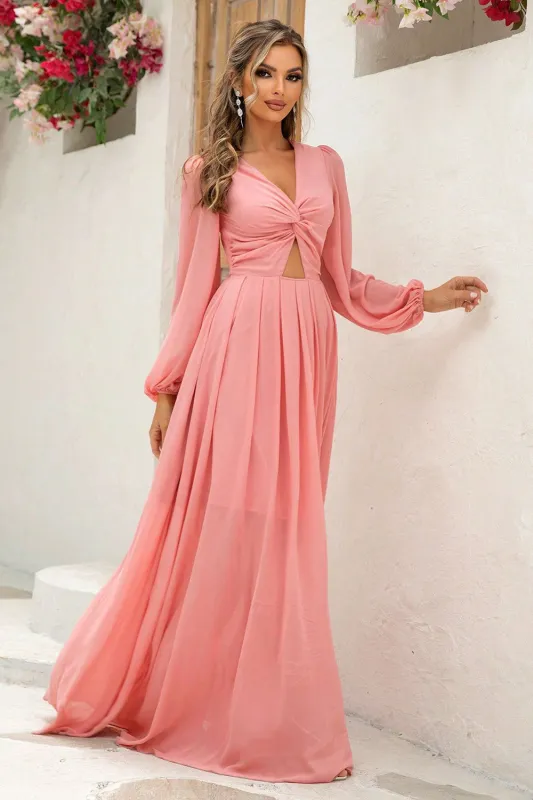 Blush A-Line Long Sleeves V Neck Long Wedding Guest Dress sold by Wedtrend