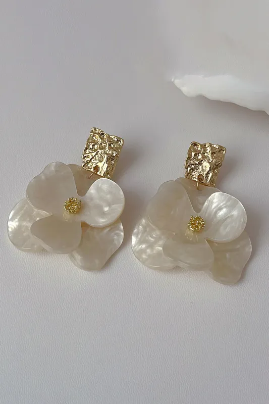 White Acrylic Flower Shape Earrings sold by Wedtrend