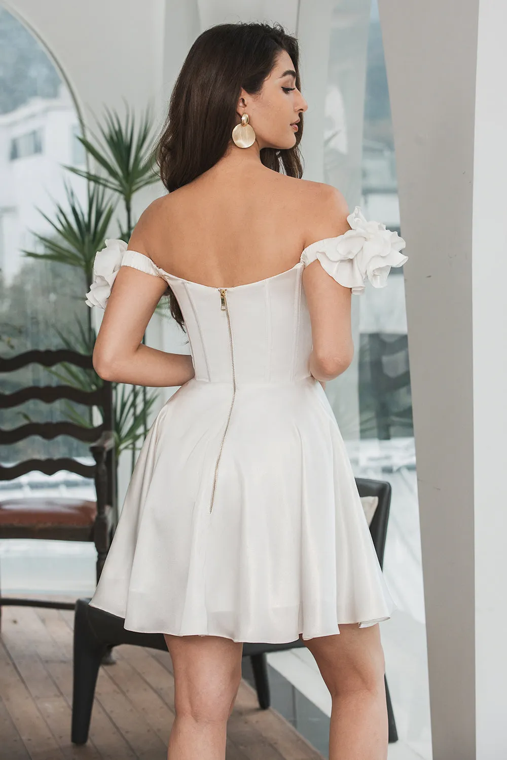 Cute White Off The Shoulder Corset Short Graduation Dress With Flowers sold by Wedtrend product image thumbnail 2