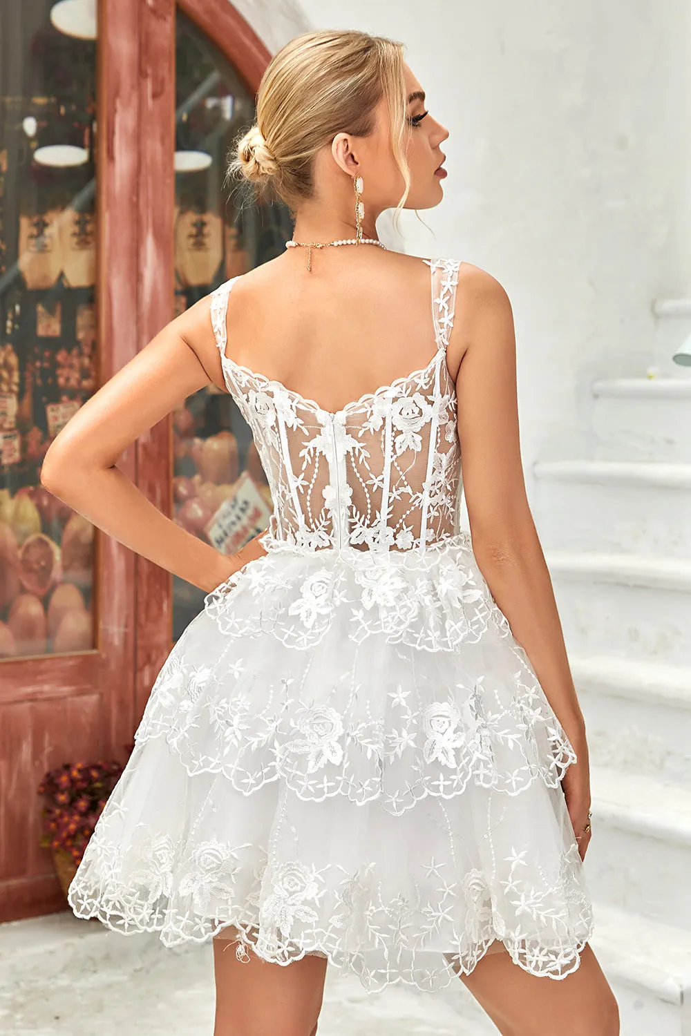 Ball-Gown/Princess Off The Shoulder Corset Short Wedding Dress sold by Wedtrend product image thumbnail 2