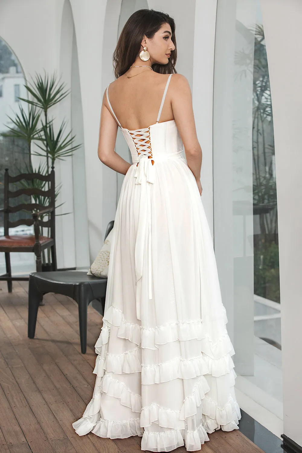 Simple White Ruffled Chiffon Corset High School Party Dress with Slit sold by Wedtrend product image thumbnail 2