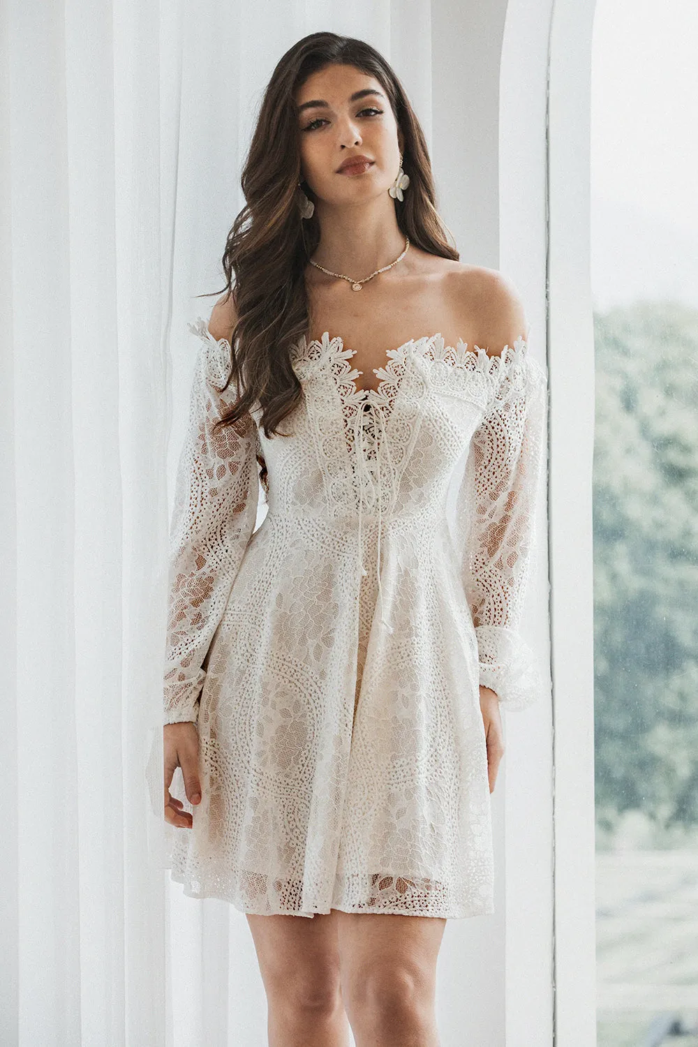 Cute A Line Off the Shoulder Lace Short Graduation Dress with Long Sleeves sold by Wedtrend product image thumbnail 3
