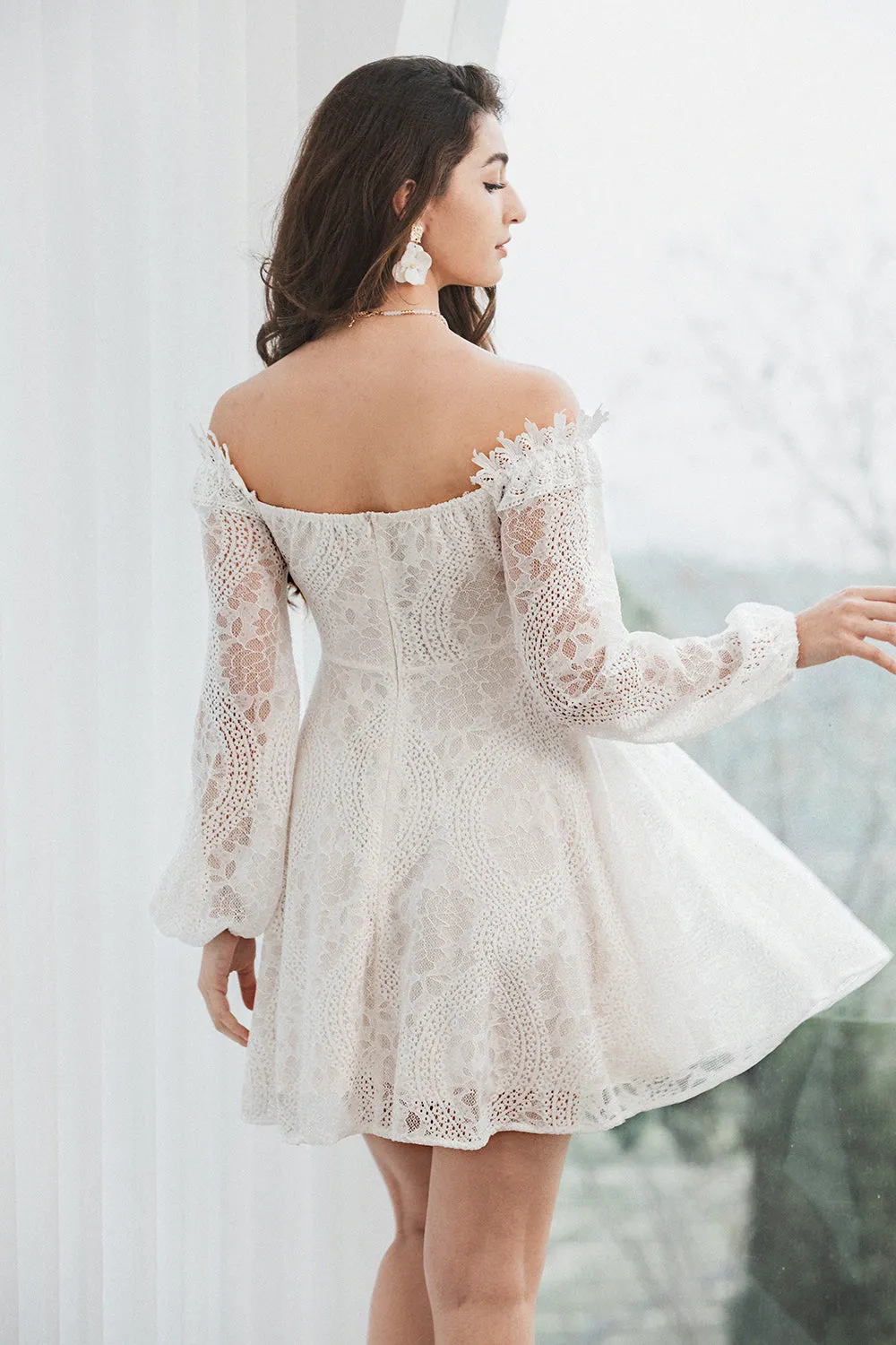 Cute A Line Off the Shoulder Lace Short Graduation Dress with Long Sleeves sold by Wedtrend product image thumbnail 2
