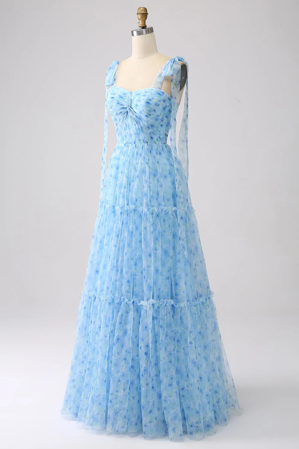 Light Blue A-Line Spaghetti Straps Pleated Long Prom Dress sold by Wedtrend product image thumbnail 3