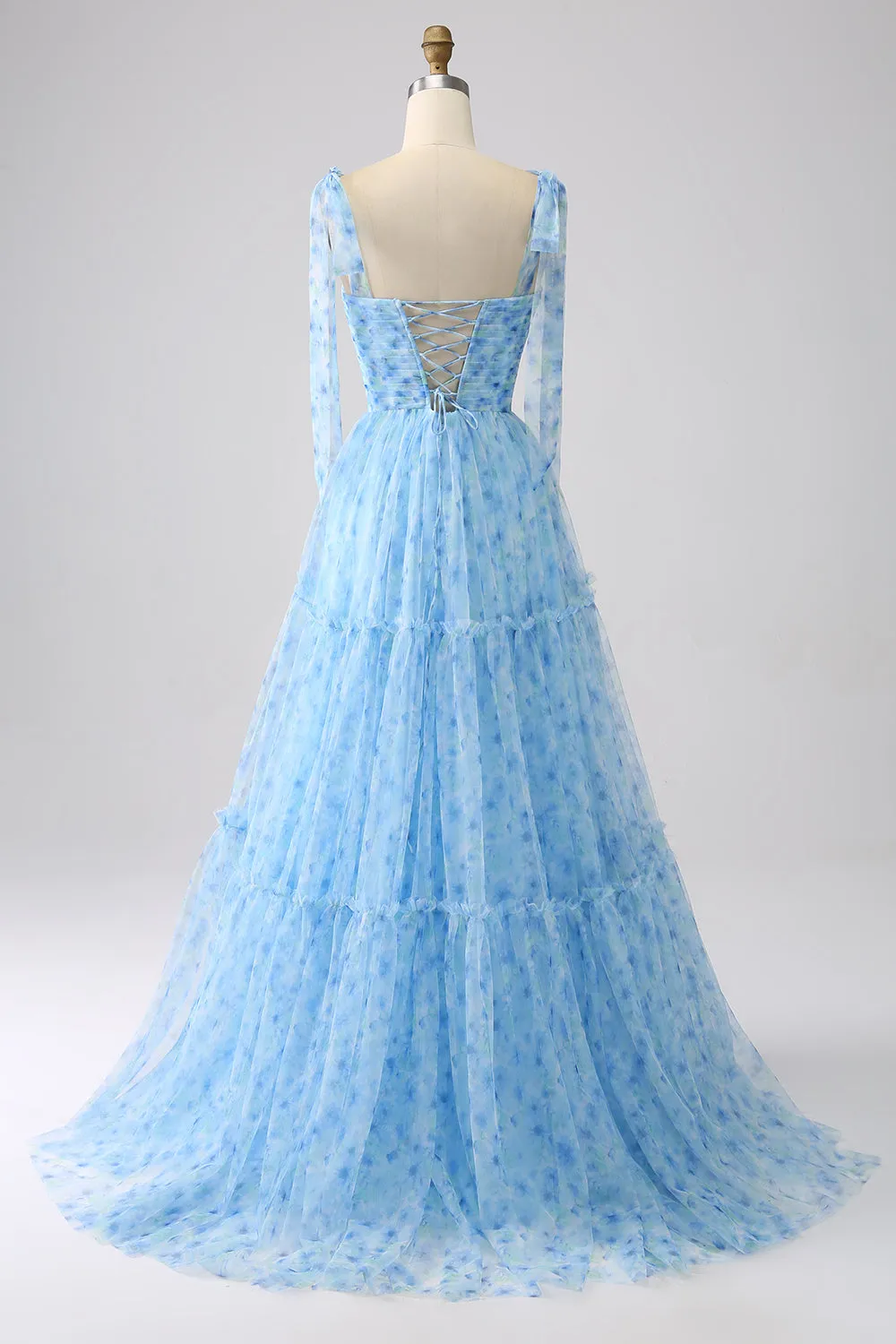 Light Blue A-Line Spaghetti Straps Pleated Long Prom Dress sold by Wedtrend product image thumbnail 2