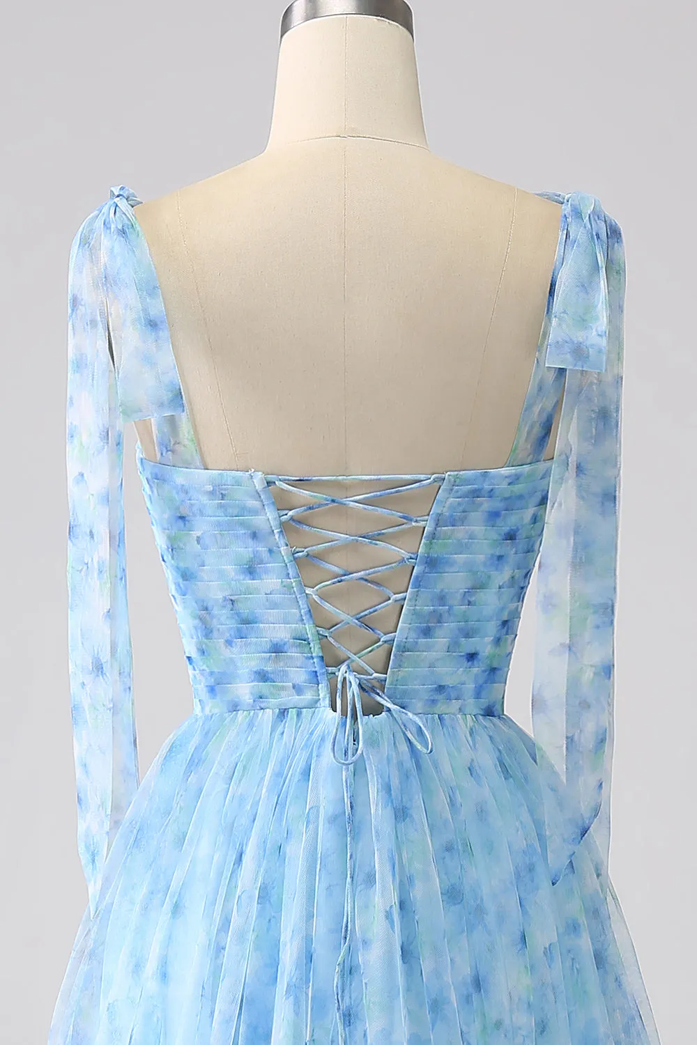 Light Blue A-Line Spaghetti Straps Pleated Long Prom Dress sold by Wedtrend product image thumbnail 5
