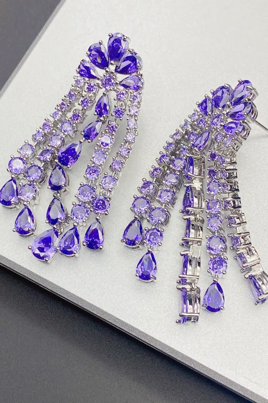 Purple Sparkly Rhinestone Drop Earrings for Women sold by Wedtrend