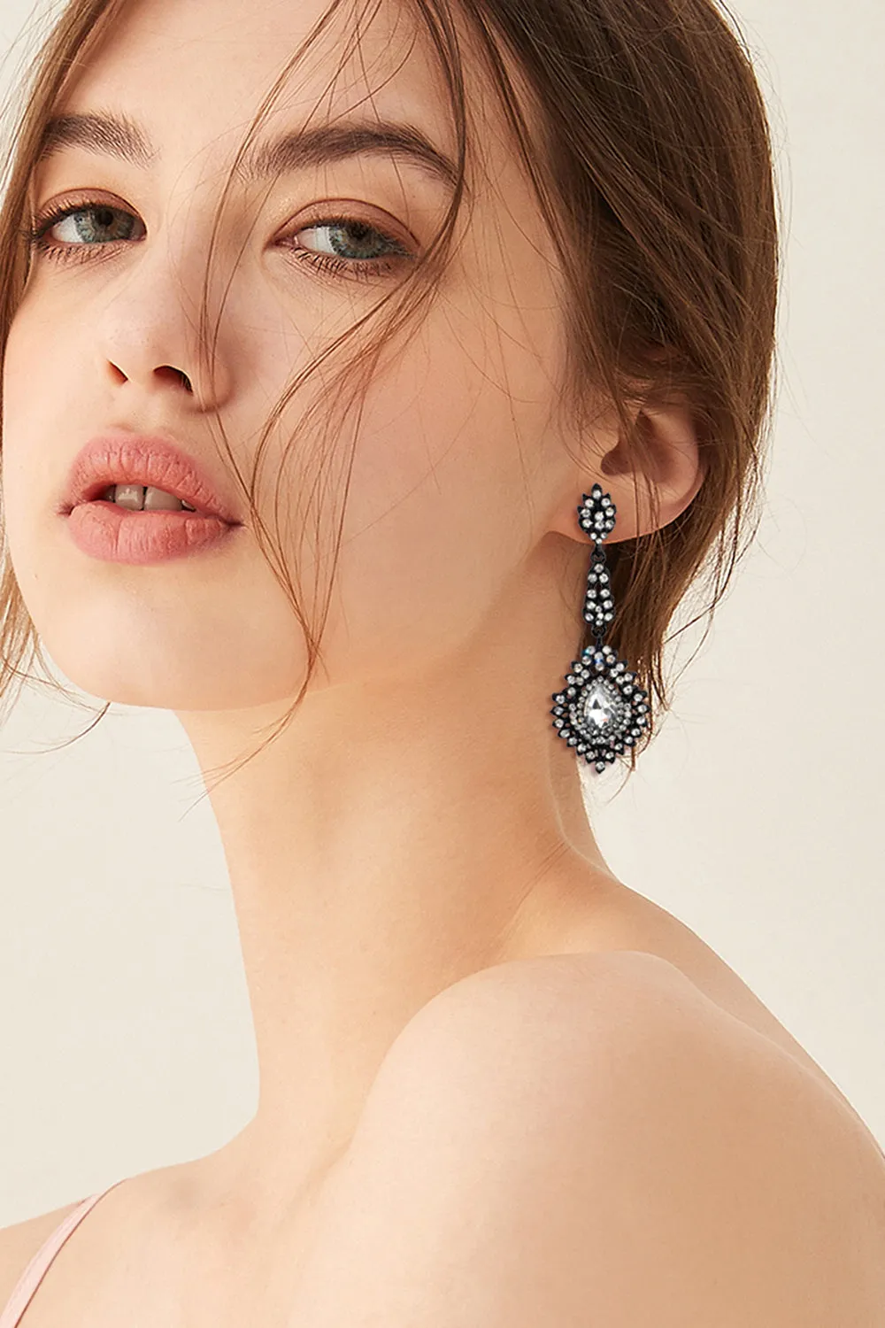 Black Rhinestone Dangle Earrings sold by Wedtrend product image thumbnail 3