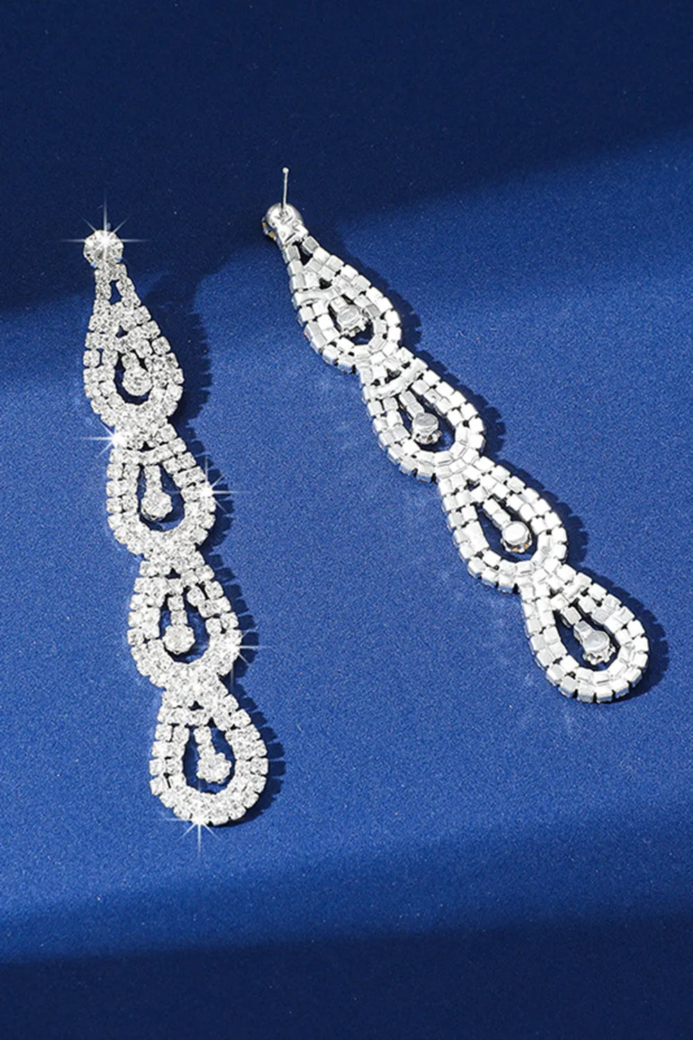 Silver Rhinestone Long Drop Earrings sold by Wedtrend product image thumbnail 4