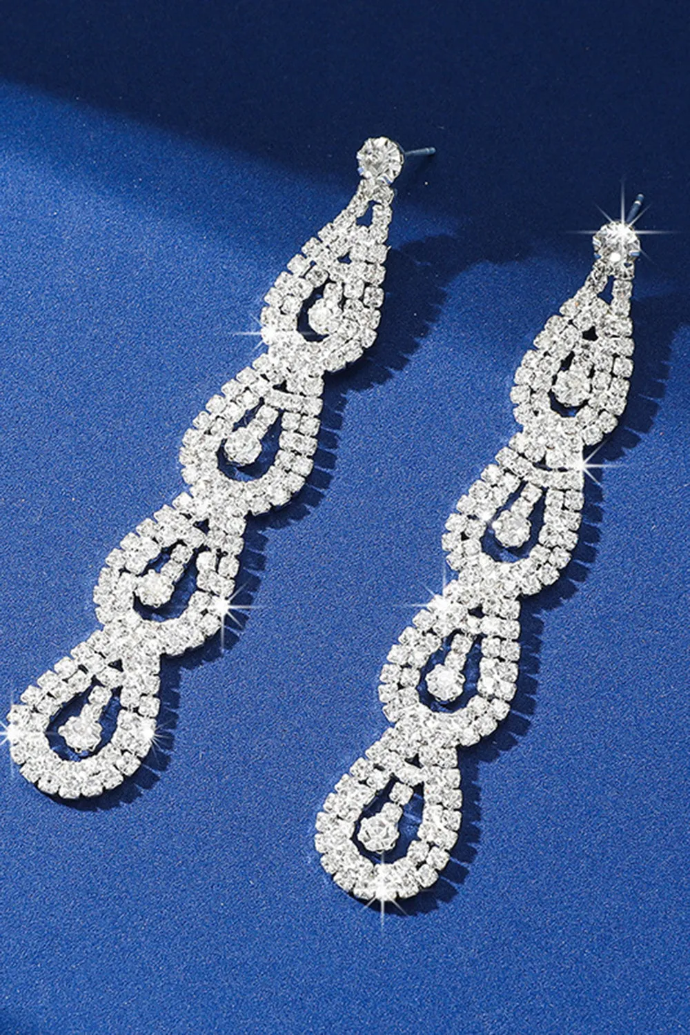 Silver Rhinestone Long Drop Earrings sold by Wedtrend product image thumbnail 3