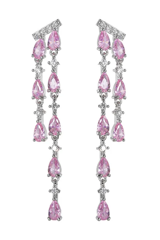 Pink Rhinestone Long Earrings sold by Wedtrend