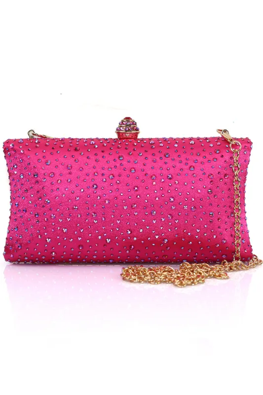 Sparkly Fuchsia Rhinestone Evening Party Handbag sold by Wedtrend