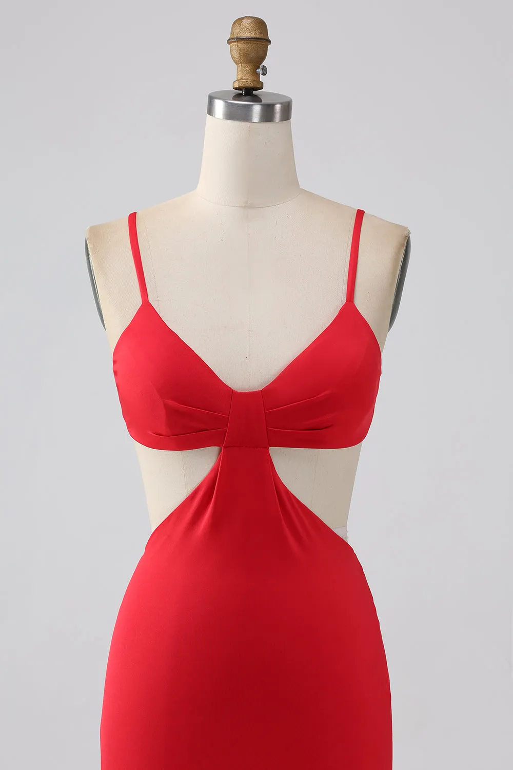 Red Mermaid Spaghetti Straps Pleated Backless Long Prom Dress sold by Wedtrend product image thumbnail 4