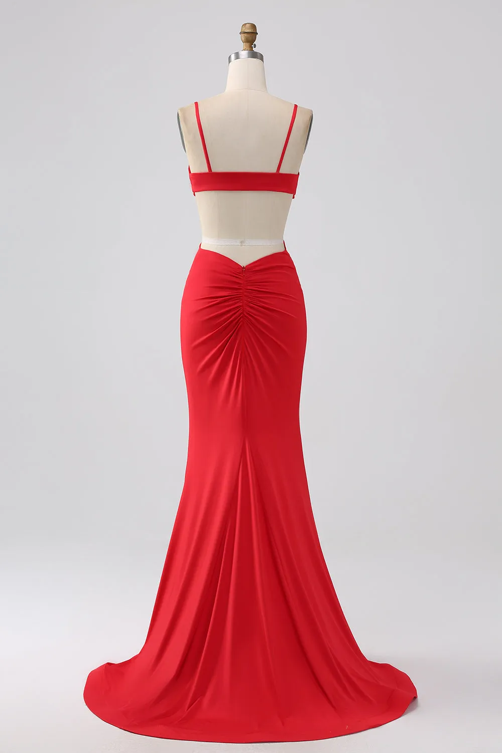 Red Mermaid Spaghetti Straps Pleated Backless Long Prom Dress sold by Wedtrend product image thumbnail 2