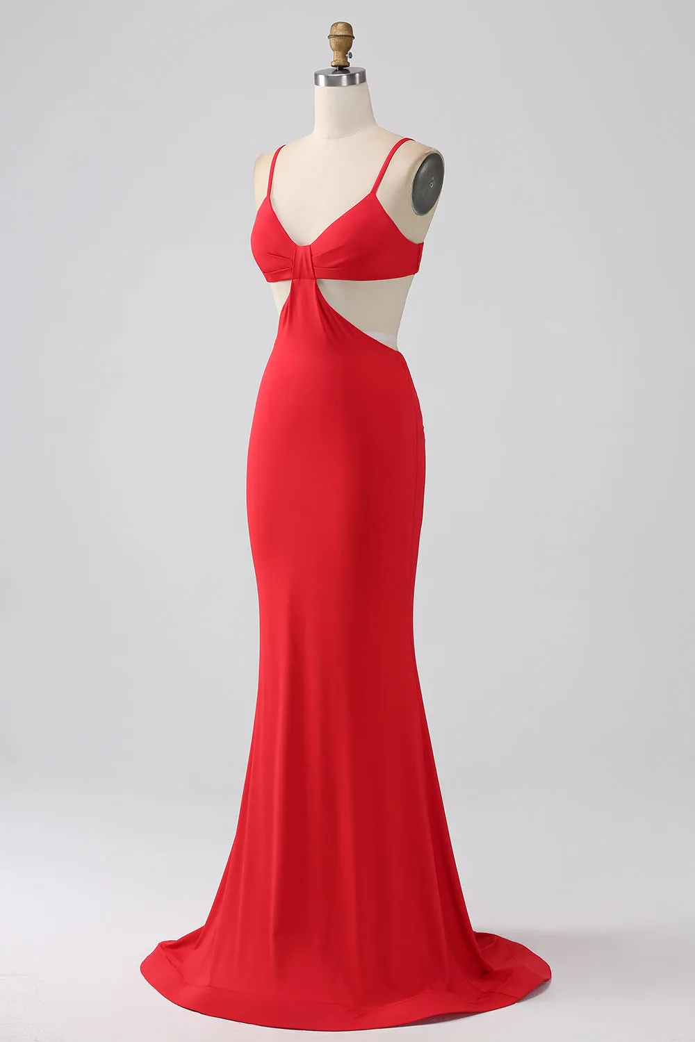Red Mermaid Spaghetti Straps Pleated Backless Long Prom Dress sold by Wedtrend product image thumbnail 3