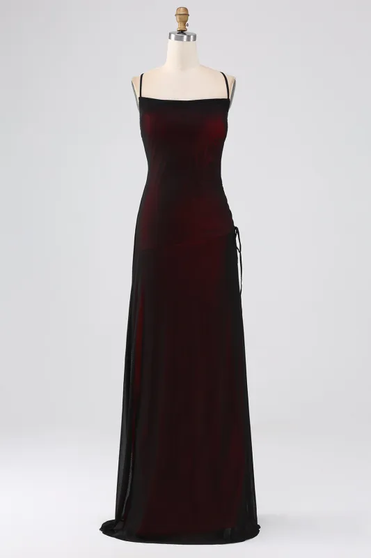 Black Red Sheath Spaghetti Straps Floor Length Bridesmaid Dress With Elasticity made by Wedtrend
