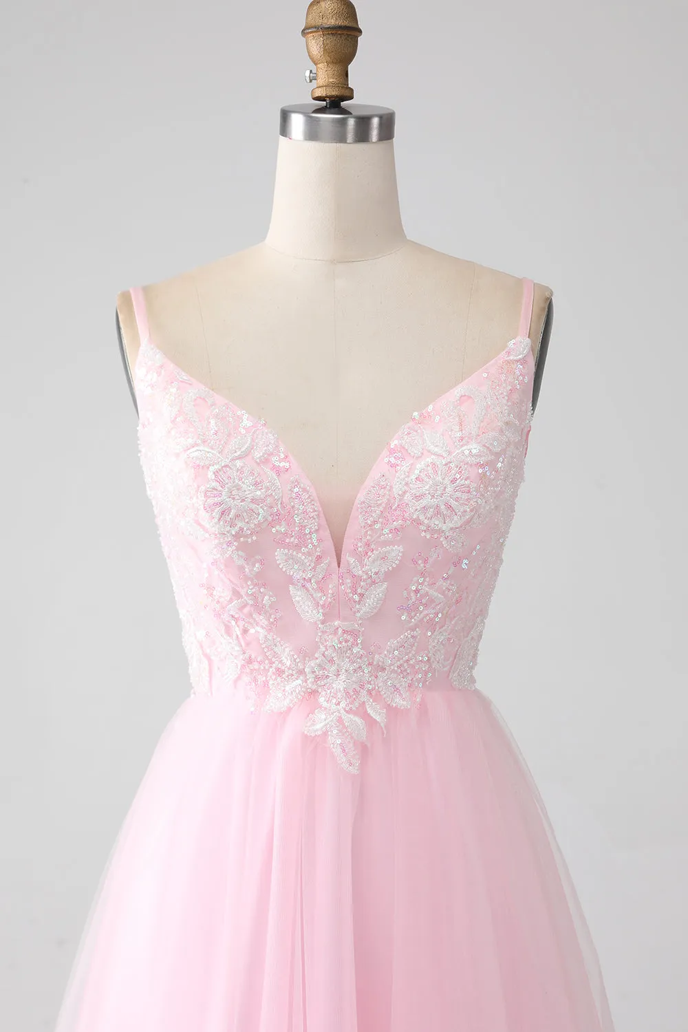 Light Pink A-Line Spaghetti Straps Sequins Prom Dress with Beading sold by Wedtrend product image thumbnail 4