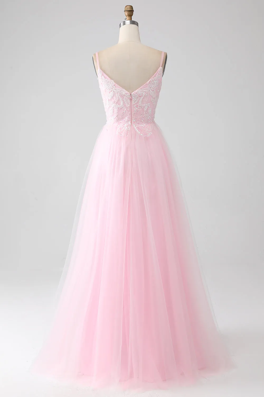 Light Pink A-Line Spaghetti Straps Sequins Prom Dress with Beading sold by Wedtrend product image thumbnail 2