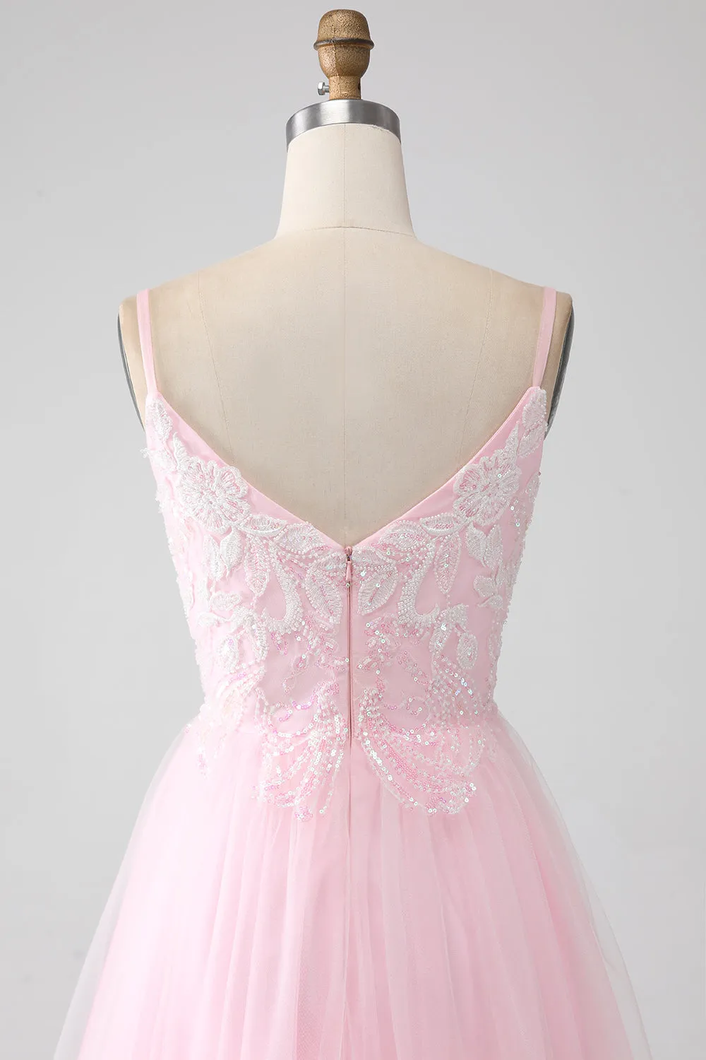 Light Pink A-Line Spaghetti Straps Sequins Prom Dress with Beading sold by Wedtrend product image thumbnail 5