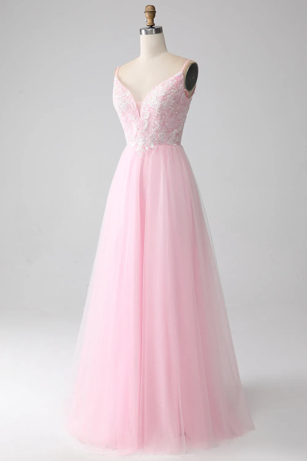 Light Pink A-Line Spaghetti Straps Sequins Prom Dress with Beading sold by Wedtrend product image thumbnail 3