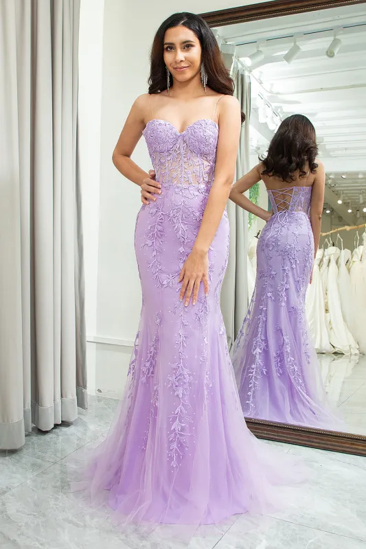 Purple Mermaid Sweetheart Beaded Corset Long Prom Dress With Appliques made by Wedtrend