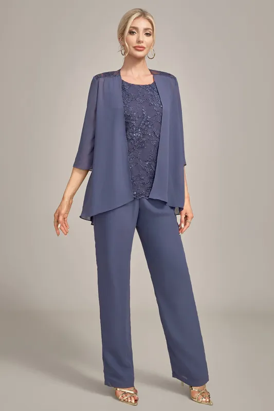 Stormy 3 Piece Long Mother of the Bride Pant Suits with Appliques made by Wedtrend