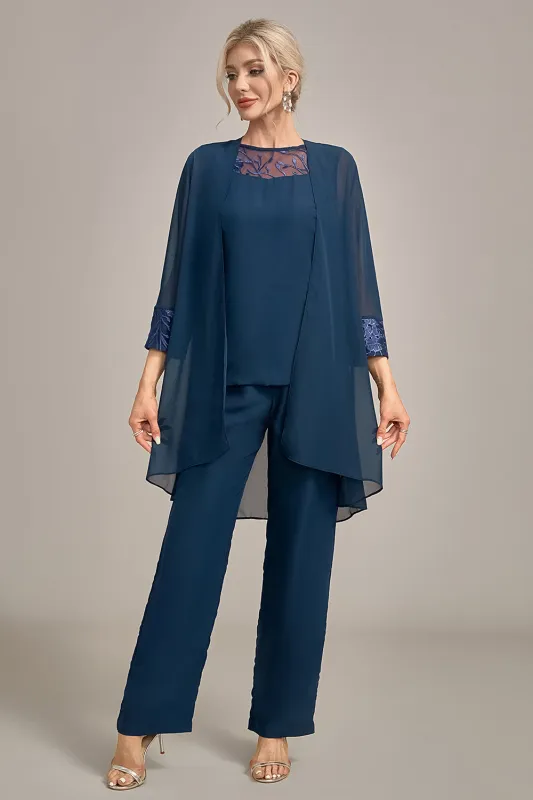 Navy Long Sleeves 3 Pieces Mother of the Bride Pant Suits sold by Wedtrend