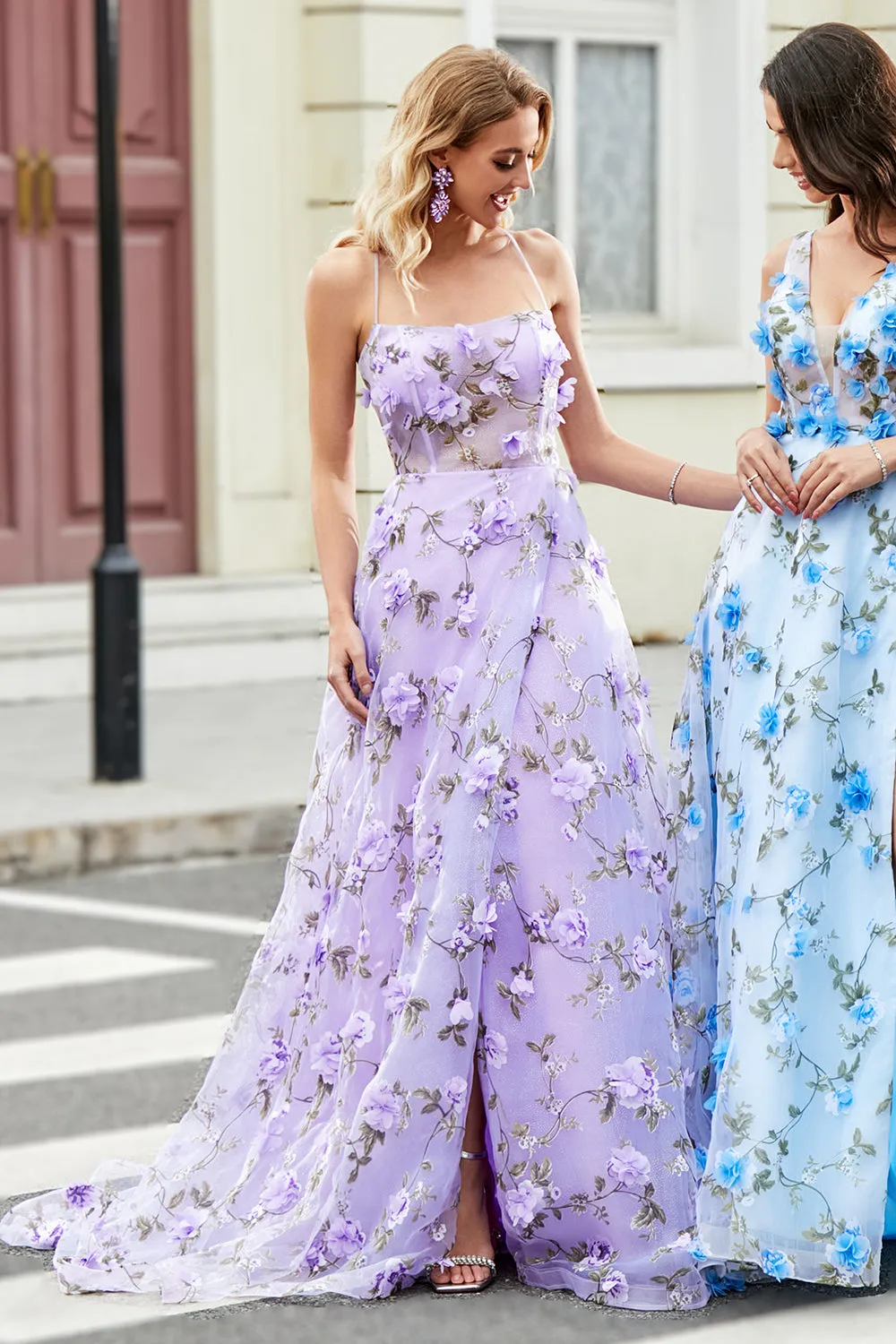 Gorgeous Lilac A Line Spaghetti Straps Long Prom Dress with 3D Flowers sold by Wedtrend product image thumbnail 3