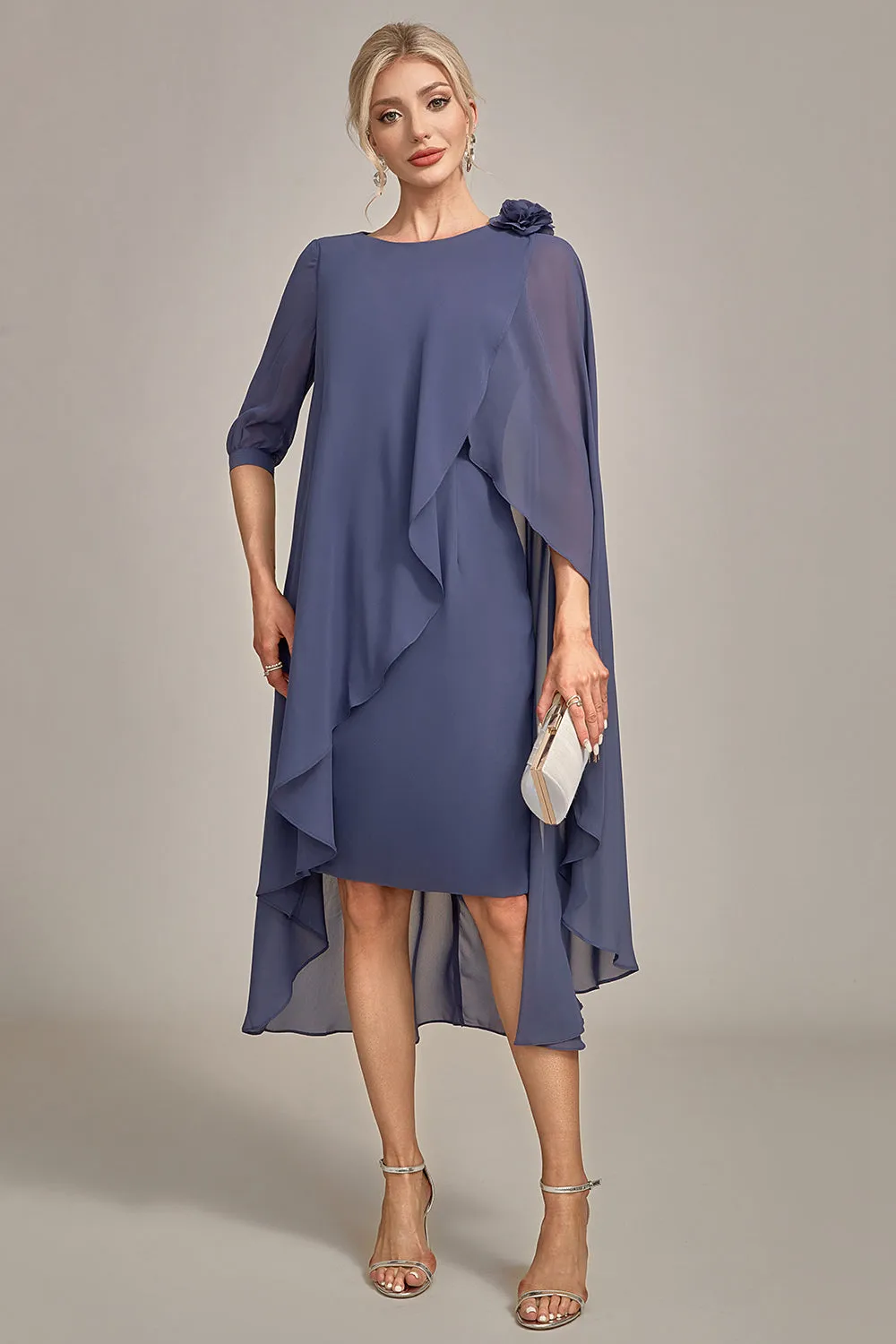 Sheath Scoop Beaded Knee-Length Chiffon Mother of the Bride Dress sold by Wedtrend
